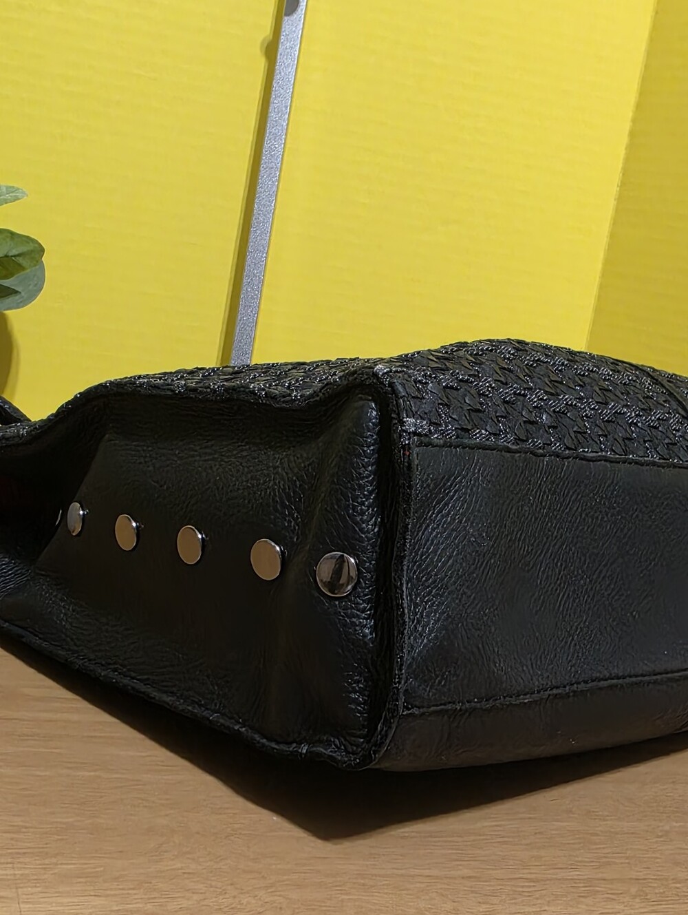 Hammitt Benjamin Leather Woven Large Shoulder Tote Bag Purse Top Zip Black - Picture 11 of 12